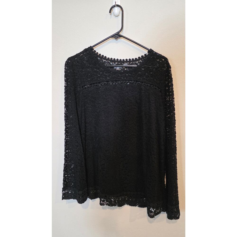 HANNAH Black Floral Lace Top M - Layered Sheer Boho Romantic Rose Blouse - Picture 2 of 5
